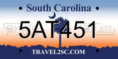 5AT451 South Carolina License Plate