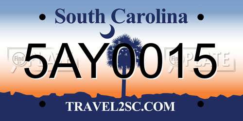 5AY0015 South Carolina License Plate