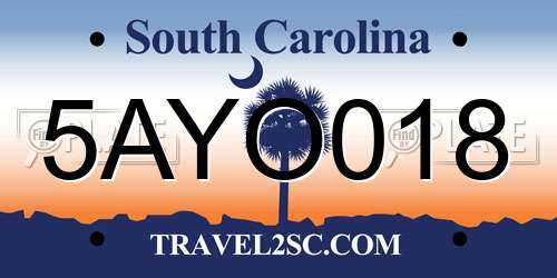 5AYO018 South Carolina License Plate