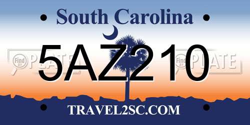 5AZ210 South Carolina License Plate