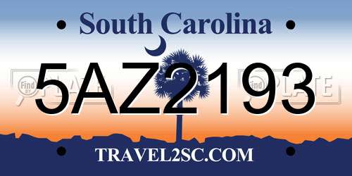 5AZ2193 South Carolina License Plate