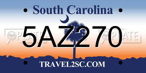 5AZ270 South Carolina License Plate