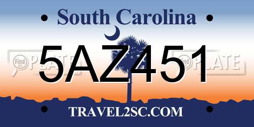5AZ451 South Carolina License Plate