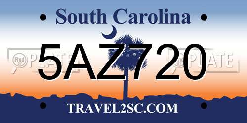 5AZ720 South Carolina License Plate