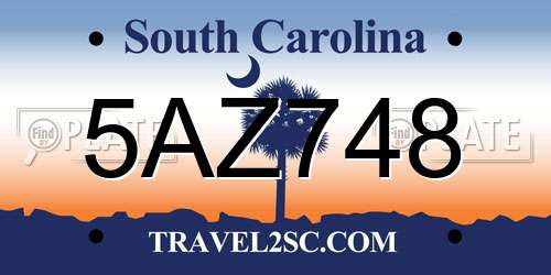 5AZ748 South Carolina License Plate