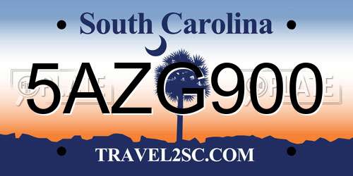 5AZG900 South Carolina License Plate