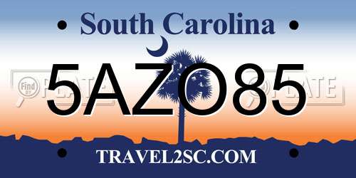 5AZO85 South Carolina License Plate