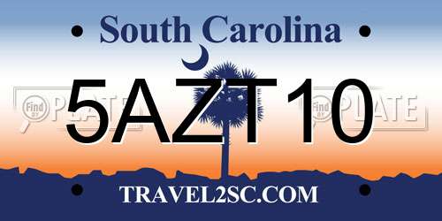 5AZT10 South Carolina License Plate