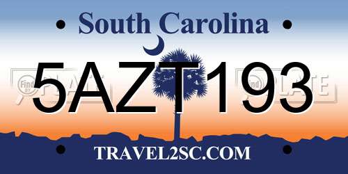 5AZT193 South Carolina License Plate