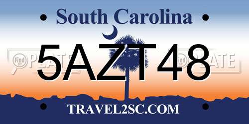5AZT48 South Carolina License Plate