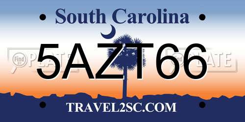 5AZT66 South Carolina License Plate