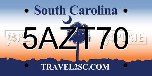 5AZT70 South Carolina License Plate