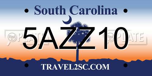 5AZZ10 South Carolina License Plate