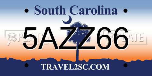 5AZZ66 South Carolina License Plate
