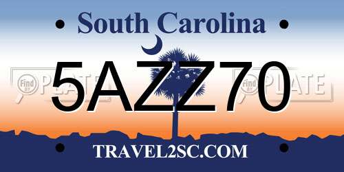 5AZZ70 South Carolina License Plate
