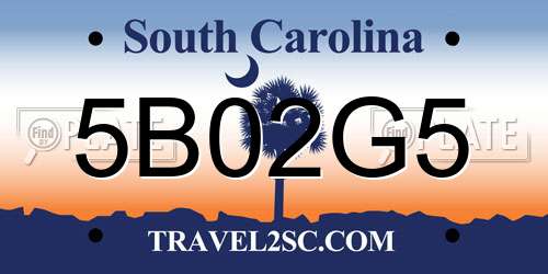 5B02G5 South Carolina License Plate