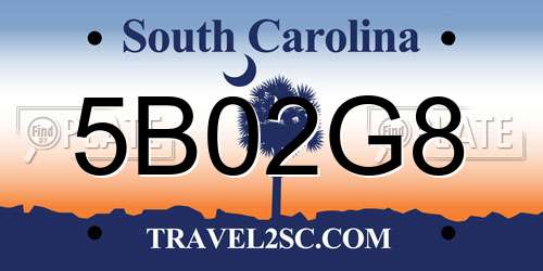 5B02G8 South Carolina License Plate