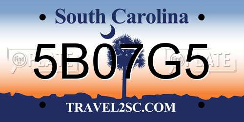 5B07G5 South Carolina License Plate