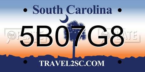 5B07G8 South Carolina License Plate
