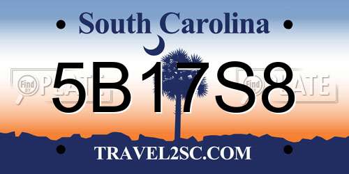 5B17S8 South Carolina License Plate