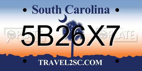 5B26X7 South Carolina License Plate