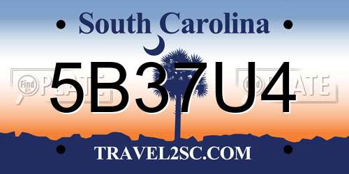 5B37U4 South Carolina License Plate
