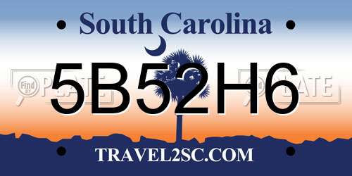 5B52H6 South Carolina License Plate