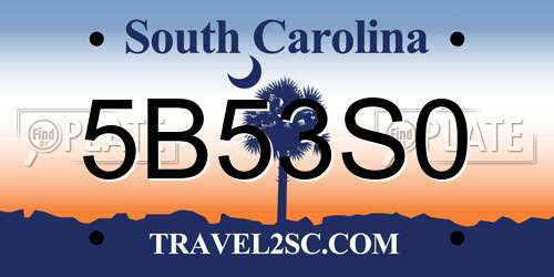 5B53S0 South Carolina License Plate