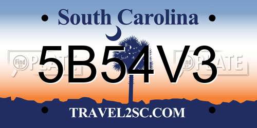 5B54V3 South Carolina License Plate