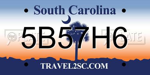 5B57H6 South Carolina License Plate
