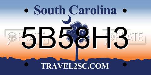 5B58H3 South Carolina License Plate