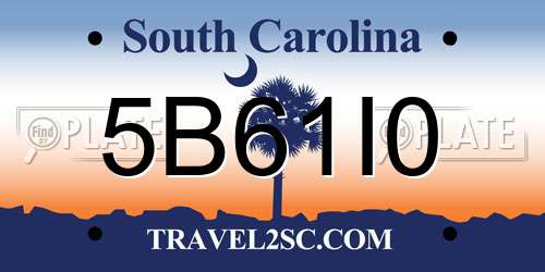 5B61I0 South Carolina License Plate