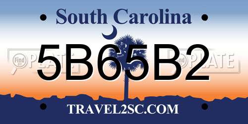 5B65B2 South Carolina License Plate