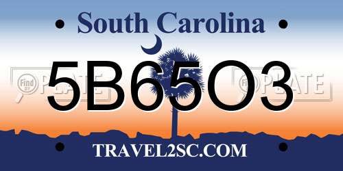 5B65O3 South Carolina License Plate