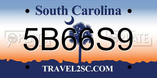 5B66S9 South Carolina License Plate