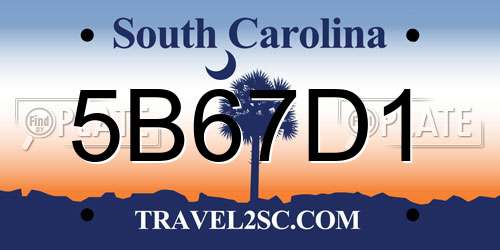 5B67D1 South Carolina License Plate