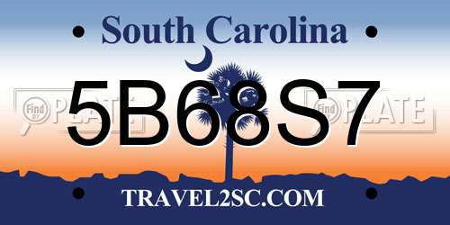5B68S7 South Carolina License Plate