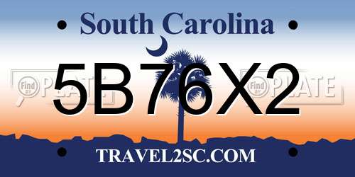 5B76X2 South Carolina License Plate