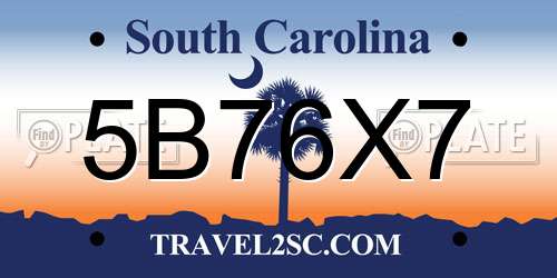 5B76X7 South Carolina License Plate