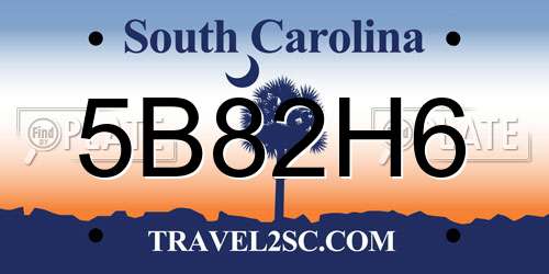 5B82H6 South Carolina License Plate