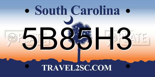 5B85H3 South Carolina License Plate