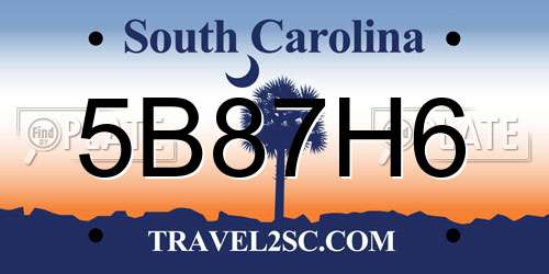 5B87H6 South Carolina License Plate