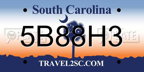 5B88H3 South Carolina License Plate