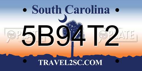 5B94T2 South Carolina License Plate