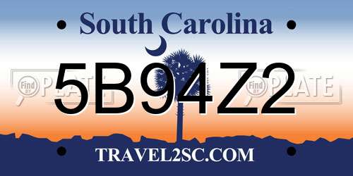 5B94Z2 South Carolina License Plate