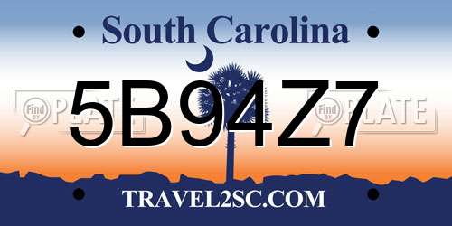 5B94Z7 South Carolina License Plate