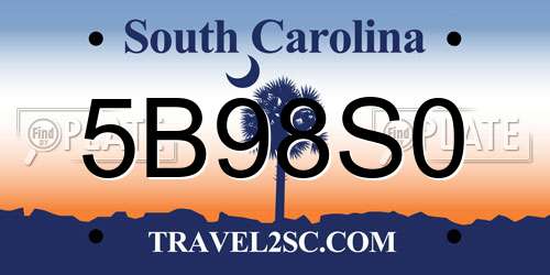5B98S0 South Carolina License Plate