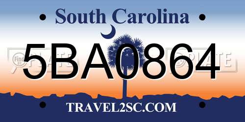 5BA0864 South Carolina License Plate