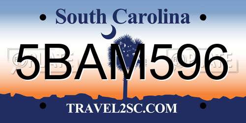 5BAM596 South Carolina License Plate