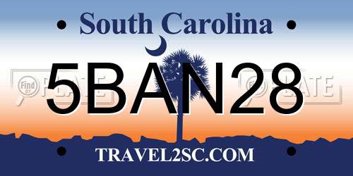 5BAN28 South Carolina License Plate